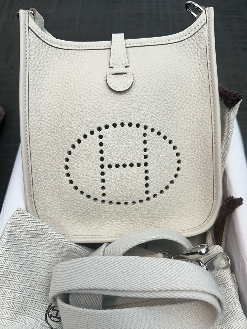 Hermes Mini Evelyne TPM Crossbody Bag in Craie - BRAND NEW